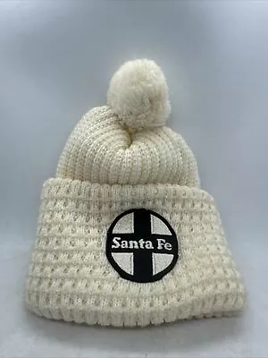 VTG Pom Beanie Stocking Cap Hat Railroad Santa Fe Burlington Northern Train • $14.99