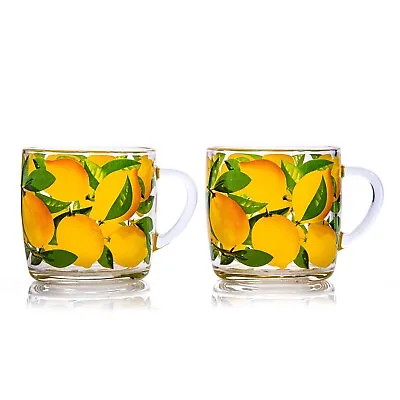 LEMONS Set Of 2 Glass Mugs Tea Mug Set Coffee Mugs [2x10 FL OZ] HOT/COLD - OK! • $19.95