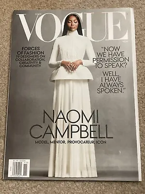 VOGUE Magazine ⭐ November 2020 Issue ⭐ Model NAOMI CAMPBELL On Cover • $4