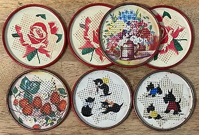 Vintage Lot Of 7 Metal Coasters - Dogs - Cats - Roses - Flowers • $9.95