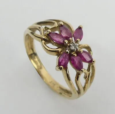 A Fine 9 Ct Gold Ruby & Diamond Ring Size M  - 3.2 Grams • £116