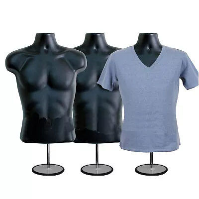 3 Pack Male Torso Body Dress Form Mannequins  + 3 Stands + 3 Hangers • $97.65