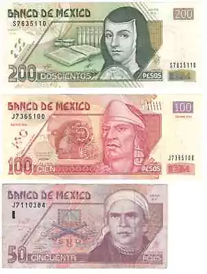 3 Bills: 200 100 And 50 Mexico Mexican Pesos • $24.50