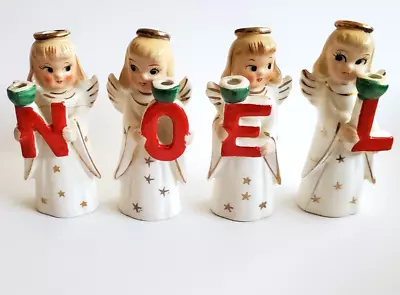 Vintage Heavenly NOEL Angel Candle Holder Set By Commodore Japan 3.75  Tall • $69.99