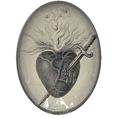 $2.35 • Buy Sacred Heart Illustration Glass Cameo Cabochon Jewelry Supplies Vintage Oval
