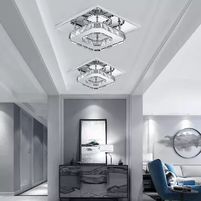 Crystal LED Ceiling Lights Cool White Flush Chandelier Living Room Hallway Lamp • £13.99