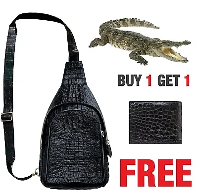 Black Genuine Alligator Leather Skin Men Cross Bag Handbag Backpack • $269.10