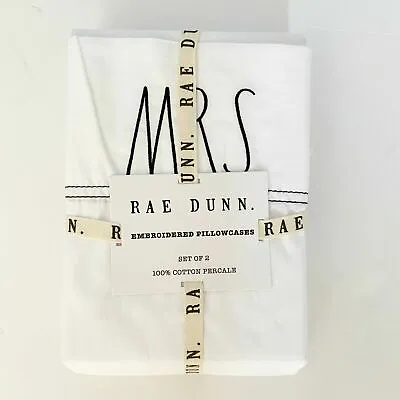 Rae Dunn Mr. & Mrs. Standard Embroidered 100% Cotton Pillowcases One Pair • £12.29