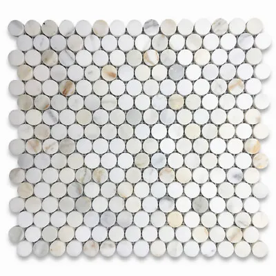 G93XH Calacatta Gold Calcutta Marble 3/4 Inch Penny Round Mosaic Tile Honed • $25.99