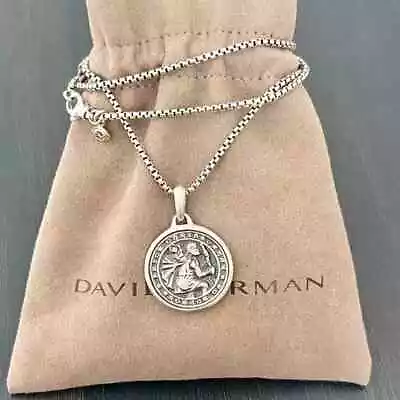 David Yurman Saint Christopher Pendant Amulet With 22  Box Chain Silver Necklace • $375