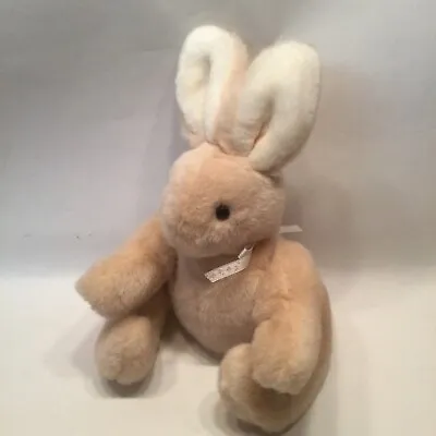 Vintage Eden Bunny Rabbit 10  Plush Cream & White Jointed Floral Bow Stuffed Toy • $15.10