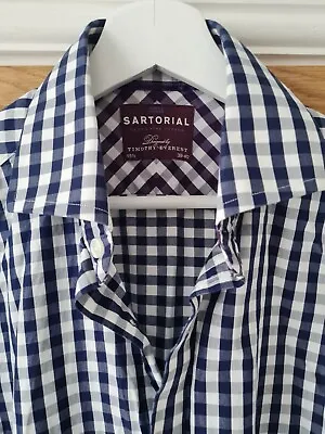 M&S Timothy Everest Sartorial Navy & White Check Shirt 15.5  - VGC • £8.95