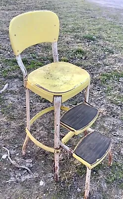 MCM Vintage Yellow Cosco Kitchen Step Stool Chair Pull Out Steps Mid Century • $99.99