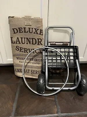 $59.95 • Buy DBest Laundry Trolley Dolly Brown Bag Hamper Basket Cart With Wheels