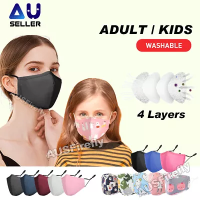 4 Layers Washable Reusable Adult Kids Face Mask Anti Pollution PM2.5 Filter OZ • $4.95