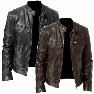 Men Fashion PU Leather  Outwear Biker Motorcycle Jacket Stand Collar Coats Tops • $54.29