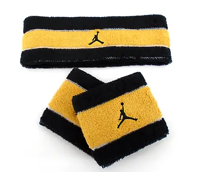 Nike Jordan Headband & Wristband Terry Set Men's Black/Sanded Gold • $33.95