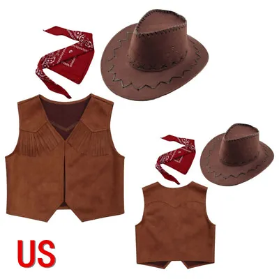 Kids Western Cowboy Costume For Vest Suede Tassel Waistcoat Halloween Cosplay • $7.69