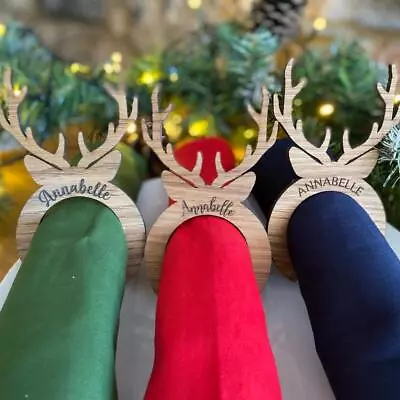 £4.70 • Buy Christmas Reindeer Napkin Ring Holders | Personalised Wood Table Decoration