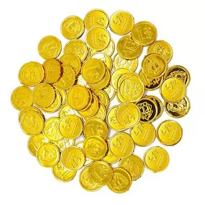 100 Plastic Gold Coins Pirate Treasure Play Money Kids Birthday Party Favor • $18.61