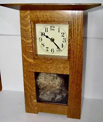 Handcrafted Arts & Crafts Quartersawn White Oak Mantel Clock Petrified Palm Root • $179