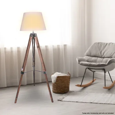 $135.60 • Buy Sarantino Solid Wood Tripod Floor Lamp Adjustable Height White Sofa Light Shade