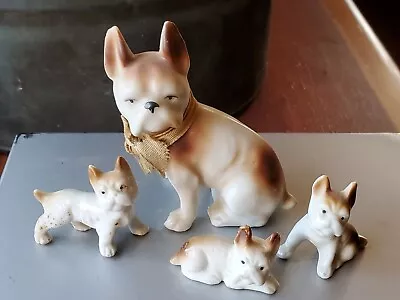 Great Vintage 1940s Family Of 4 Miniature Porcelain Bulldogs Dog Figurines • $16.99