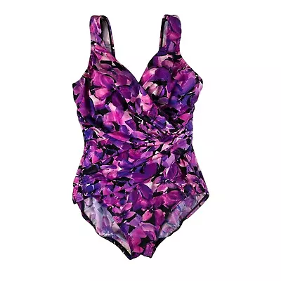 Kirkland Signature By Miraclesuit One Piece Swimsuit Size 10 Purple Floral • $34.94