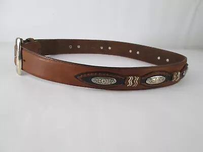 Vintage Justin Western Leather Concho Belt Mens Size 32 • $21.95