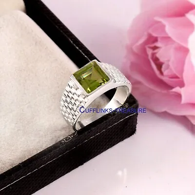 Natural Peridot Gemstone With 925 Sterling Silver Ring For Men's #9902 • £96.20