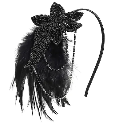 1920S Flapper Headband Feather Beaded Headpiece Roaring 20S Great Gatsby Hair Ac • $23.99