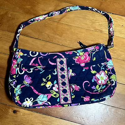 Vera Bradley Purse Shoulder Bag Retired Navy Floral Cassidy “Ribbons” • $15.99