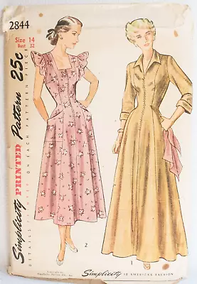 Vintage 1940s Simplicity 2844 House Coat Dress Pattern Size 14 Uncut • $19.99