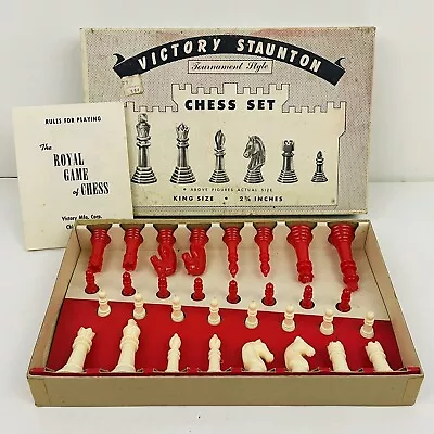 Vintage Victory Staunton Plastic Tournament Style Chess Set Red White Pieces Toy • $29.99