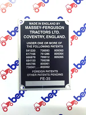 Massey Ferguson FE35 Tractor Serial Number Badge - Free Postage • $36