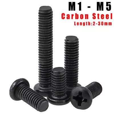 M1 - M5 Black Carbon Steel Phillips Pan Head Machine Screws Bolt Length 2 - 30mm • £1.43