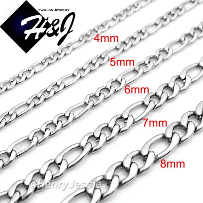 18-40 MEN Stainless Steel 2/3/4/5/6/7/8mm Silver Figaro Link Chain Necklace*N114 • $13.99