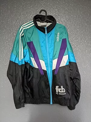 Vintage Adidas Multicoloured 90s FC Bulach Shell Suit Track Jacket Size: M/38-40 • £40