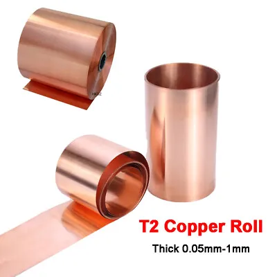 99.9% Pure T2 Copper Roll Metal Sheet Foil Plate Strip Thick 0.05mm/0.1mm-1mm • £83.17