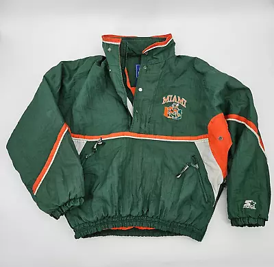 Vintage Starter Jacket Miami Hurricanes Men's Size XL Green Orange Pullover Coat • $40