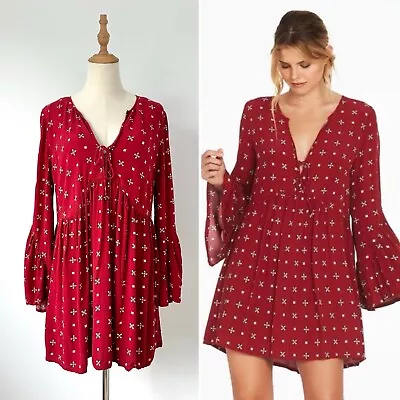 Tigerlily Women’s Mini Dress Size 12 Morisot Red Bell Sleeves Boho RRP$160 • $59