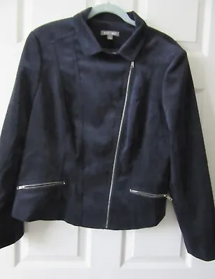 Vintage Womens Navy Blue Corduroy Zip Up Moto Jacket  Pockets X Large Roz & Ali • $20