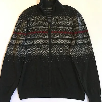 Enzo Mantovani Men's Charcoal Gray Fair Isle Full Zip Mock Neck L/S Sweater XL • $34