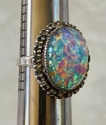 Vintage Martelli Sterling Silver Adjustable Opalite Dragon's Breath Ring (455) • $9.99