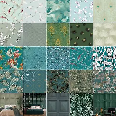 £17.99 • Buy Teal | Green | Duck Egg Wallpaper - Geometric Floral Animals Metallic & More