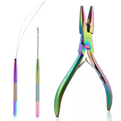 Hair Extension Beading Tool Closer Pliers Needle Pulling Hook Micro Ring Loop UK • £14.99