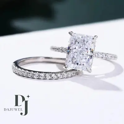 Bridal Set Moissanite Engagement Ring Solid 14K White Gold 3 Carat Radiant Cut • $227.94