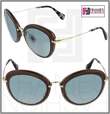 MIU MIU NOIR 50R Brown Grey Gold Sunglasses Cat Eye Women MU50RS Oversized • $149.04