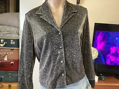 Genuine Vintage 80’s CLOTHING COMPANY Black Silver Lurex Button Front Shirt 12 • $29