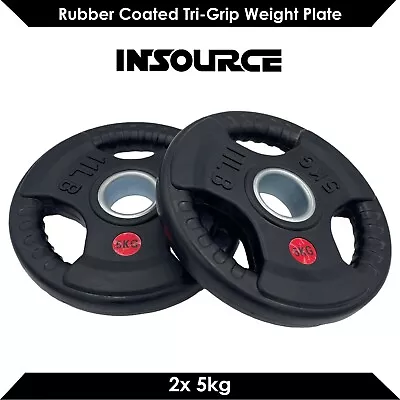 $53.36 • Buy 5kg Rubber Coated Tri-grip Weight Plates Type-O Pair Lifting Fitness Home Gym